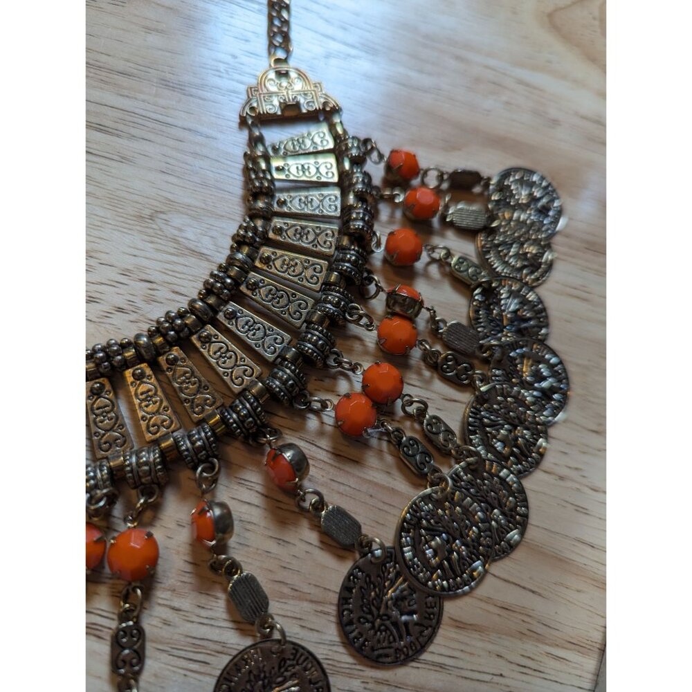 Statement piece Cleopatra style coin necklace Republic of france burnished gold - Picture 5 of 11